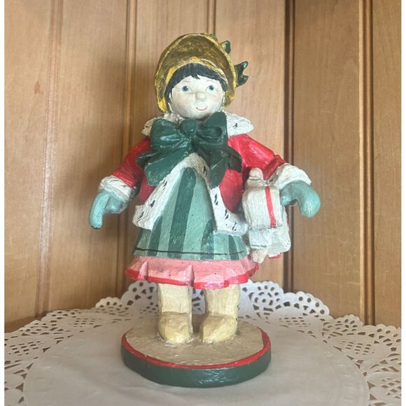 Vintage Hand-Painted Wooden Christmas Caroler House of Hatten Girl Doll Folk Art - Picture 1 of 7